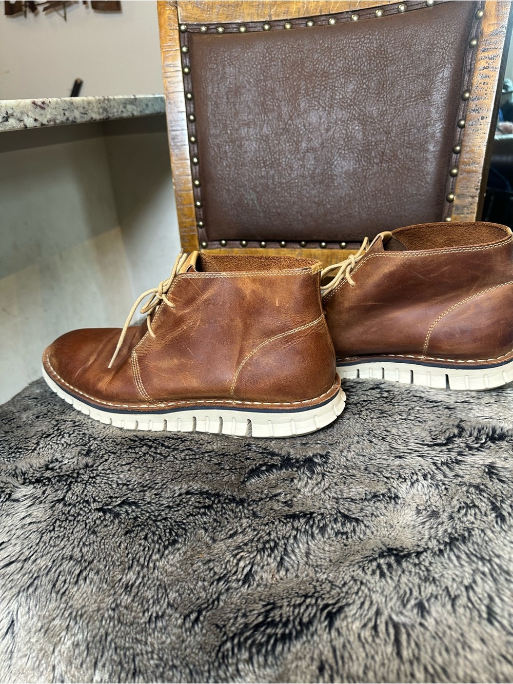 COLE HAAN ZERO GRAND Stitch Out Chukka Leather Brown Boots, Size 13 - Picture 7 of 10